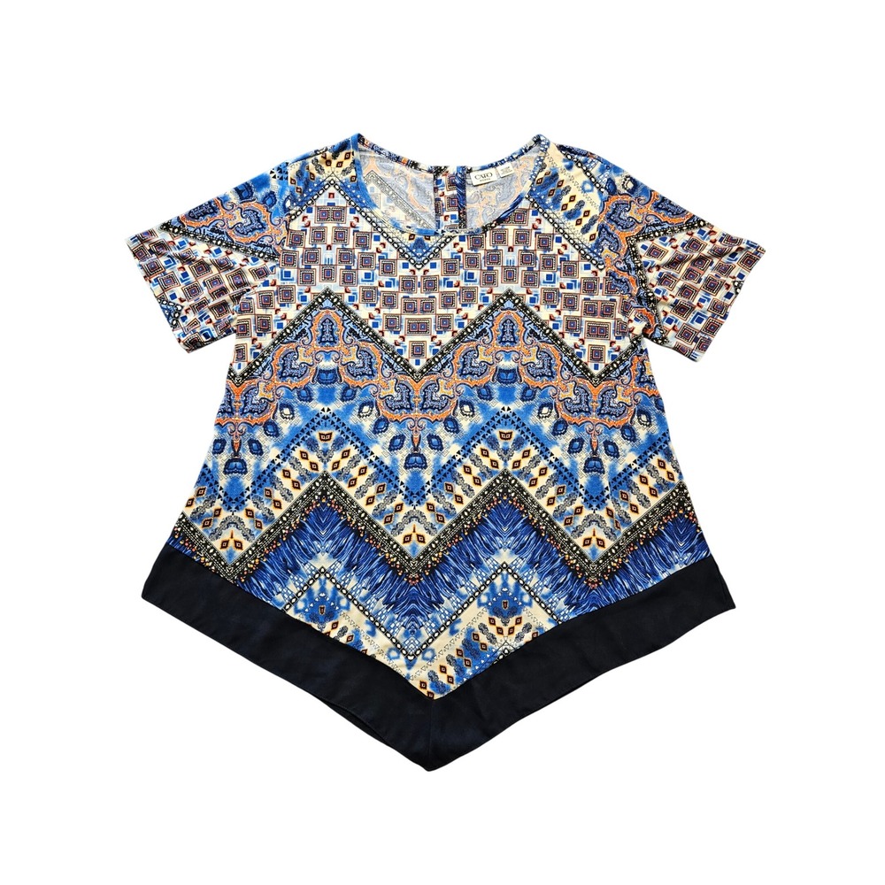 Cato Woman Blue Paisley Chevron Sharkbite Tunic Blouse Plus Size 18/20W Boho